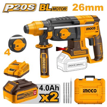 Imagen de ROTOMARTILLO A BATERÍA 20V 26MM 4 FUNCIONES BRUSHLESS INGCO