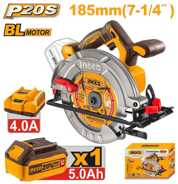 Imagen de SIERRA CIRCULAR A BATERÍA 7. 1/4" 20 V CON BATERÍA, CARGADOR Y ACCESORIOS INGCO
