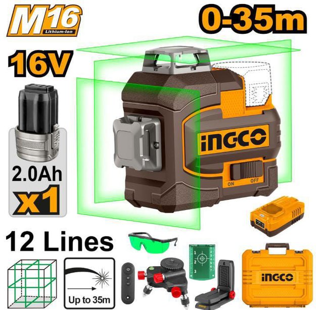 Imagen de NIVEL LÁSER AUTONIVELANTE 35M LUZ VERDE INGCO