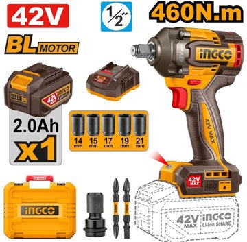Imagen de LLAVE IMPACTO 1/2" 460NM BATERÍA 42V INGCO