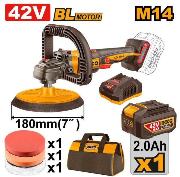 Imagen de LUSTRA PULIDORA 7" BATERÍA 42V + ACCESORIOS INGCO