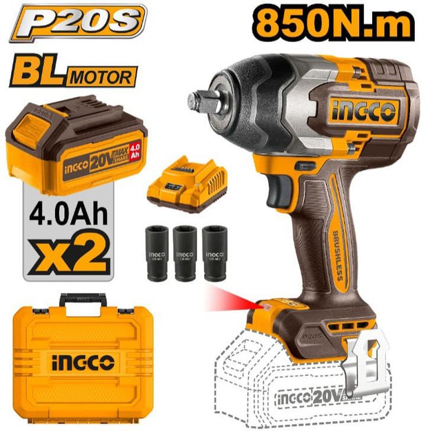 Imagen de LLAVE IMPACTO 1/2" BATERÍA 20V 850NM INGCO