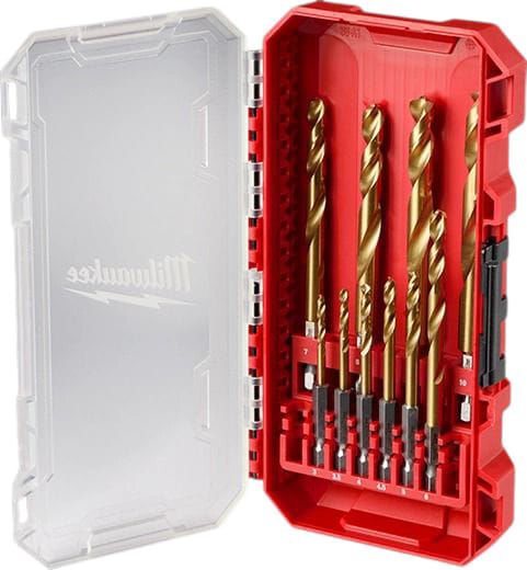 Imagen de JUEGO MECHAS TITANIO 10 PIEZAS ENCASTRE 1/4" MILWAUKEE