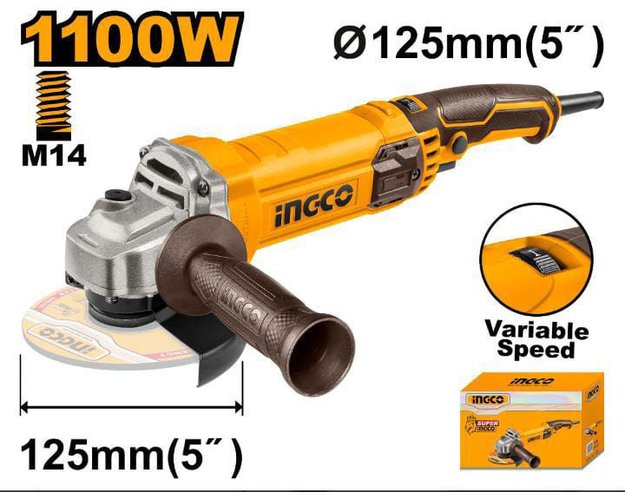 Imagen de AMOLADORA ANGULAR 5" 1100W VELOCIDAD VARIABLE INGCO