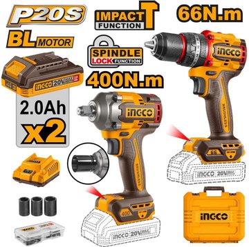Imagen de SET ATORNILLADOR Y LLAVE IMPACTO BATERÍA INGCO