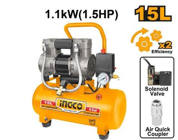 Imagen de COMPRESOR LIBRE DE ACEITE BAJO RUIDO 15 LITROS 1.5 HDP INGCO