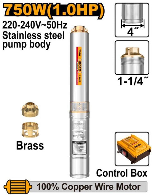 Imagen de BOMBA SUMERGIBLE POZO PROFUNDO SEMISURGENTE 4" 750W INGCO