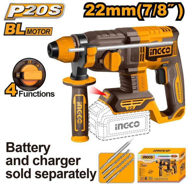 Imagen de ROTOMARTILLO SDS-PLUS 2.0J BATERÍA 20 V (CARCAZA) INGCO