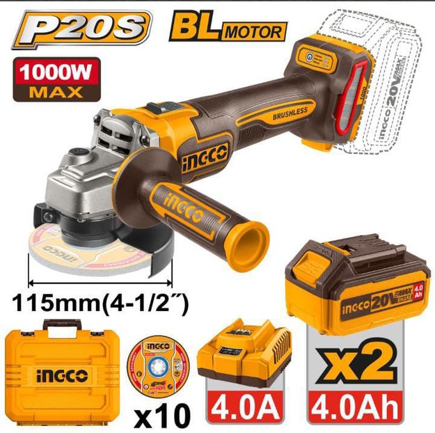 Imagen de AMOLADORA 4.5" A BATERÍA 20 V INGCO