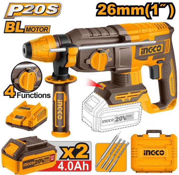 Imagen de ROTOMARTILLO SDS-PLUS BATERÍA 20 V 2.5 J INGCO