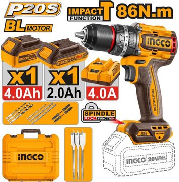 Imagen de TALADRO PERCUTOR BATERÍA 20V 13MM 86NM INGCO