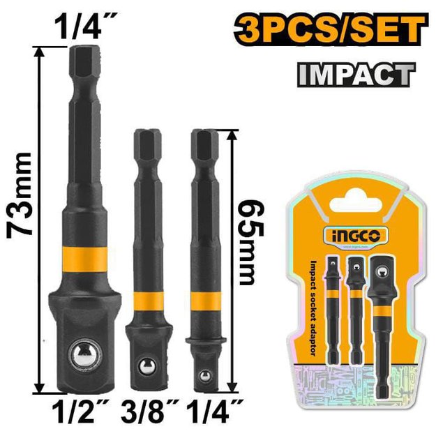 Imagen de JUEGO ADAPTADORES ENCASTRE 1/4" 3 PIEZAS INGCO