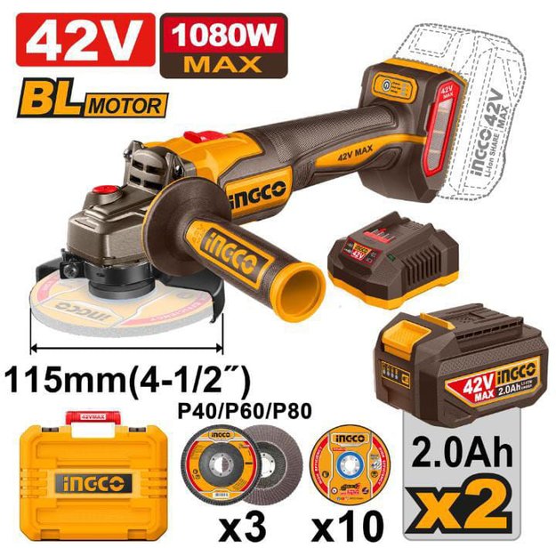 Imagen de AMOLADORA ANGULAR 4.5" 42V INGCO