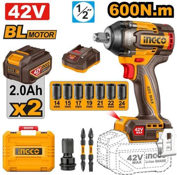 Imagen de LLAVE IMPACTO 1/2" BATERIA 42V 600NM INGCO