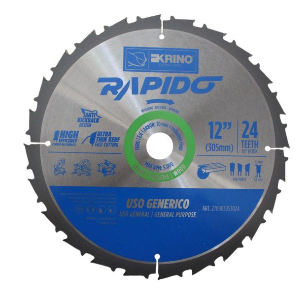 Imagen de CIRCULAR PARA MADERA 12" 24 DIENTES (305X30MM) KRINO
