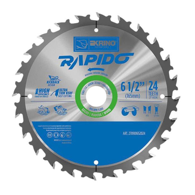 Imagen de CIRCULAR PARA MADERA 6.1/2" 24 DIENTES (165X20MM) KRINO