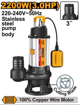 Imagen de BOMBA SUMERGIBLE 2200W 3HP POZO NEGRO CON TRITURADOR INGCO