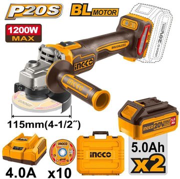 Imagen de AMOLADORA ANGULAR 4.5" BATERIA 20V INGCO