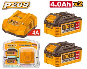 Imagen de CARGADOR + 2 BATERÍAS 20V 4.0AH INGCO