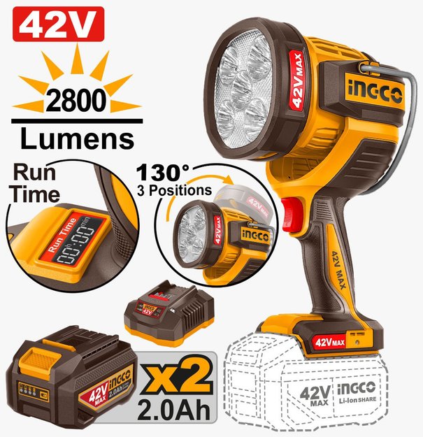 Imagen de FOCO LED A BATERÍA 42V 2800 LUM 50W INGCO
