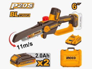 Imagen de MOTOSIERRA A BATERÍA 20V 6" + ACCESORIOS INGCO