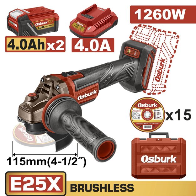 Imagen de AMOLADORA BATERÍA 25V 115MM CON VALIJA OSBURK