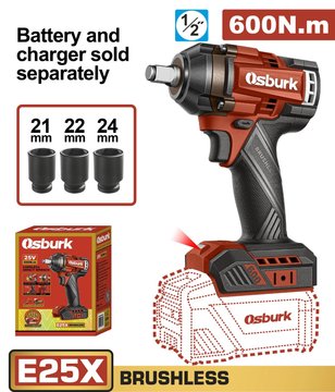 Imagen de LLAVE IMPACTO 1/2" BATERÍA 25V (CARCAZA) OSBURK