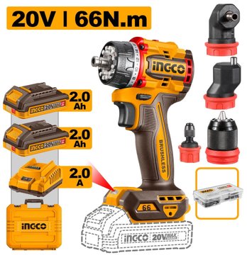 Imagen de TALADRO BATERÍA 20V MULTICABEZAL 4 EN 1 INGCO