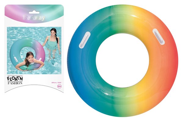 Imagen de ARO SALVAVIDA INFLABLE 91CM ARCOIRIS 10+ AÑOS BESTWAY 36126 Q12/24