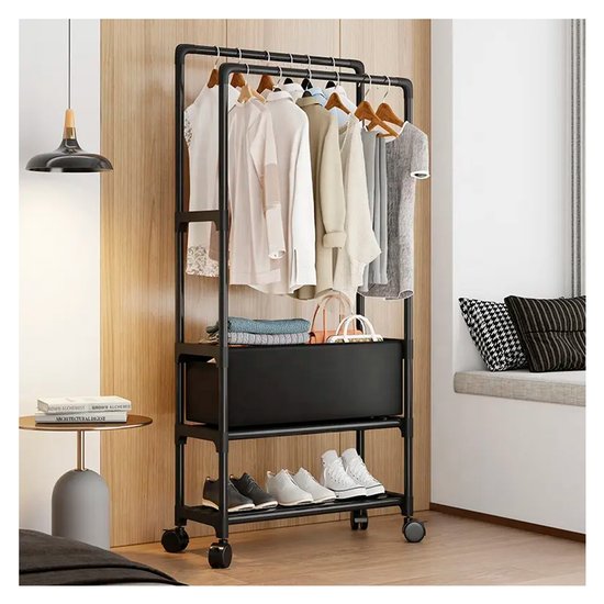 Imagen de Perchero Doble Metal Zapatero con Cesto 58x30x148 cm
