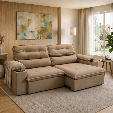 Imagen de Sofá Reclinable 3 Cuerpos Liverpool Capuccino 2,40m