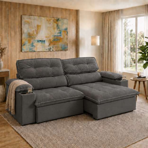 Imagen de Sofá Reclinable 3 Cuerpos Liverpool Gris 2,40m