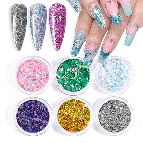 Imagen de Glitter para decoración de uñas 6 unidades