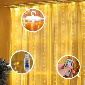 Imagen de Cortina lluvia de luces led con control remoto USB 300 luces