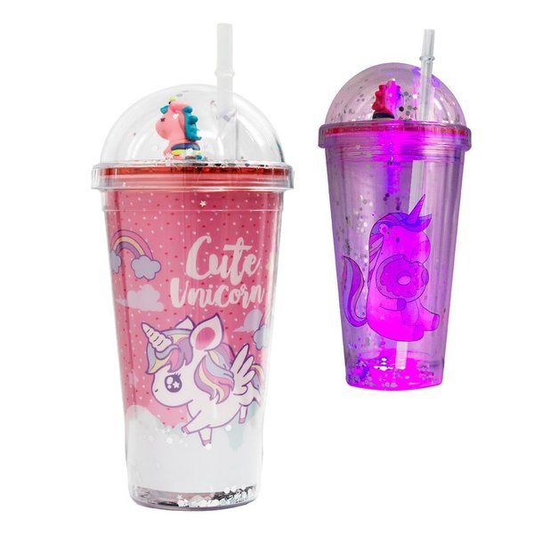 Imagen de Vaso Unicornio con Luz, Tapa y Sorbito 500 ml - Diseños Surtidos