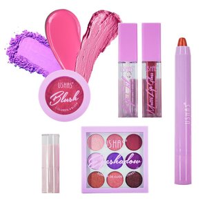Imagen de Kit de maquillaje con  sombras-rubor-labial mate-brillo labial-iluminador Ushas