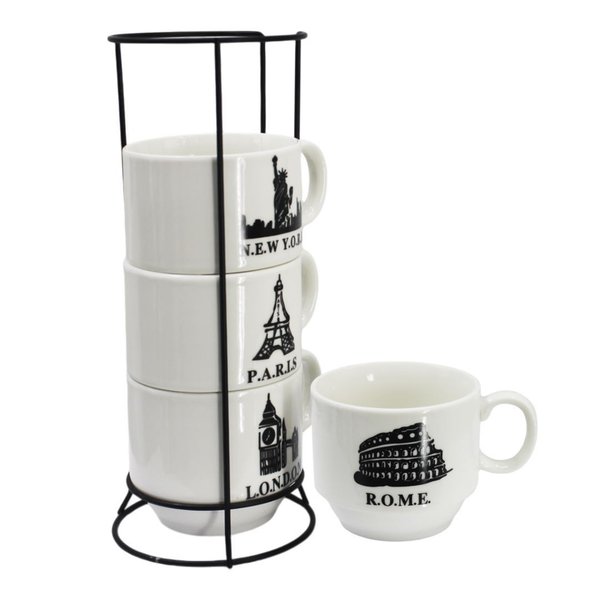 Imagen de Set de Tazas estampadas con soporte metálico