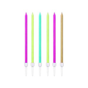 Imagen de Velas de cumpleaños finas-largas x 6pc con base blister 12cm