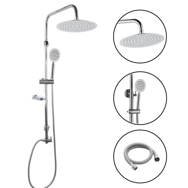 Imagen de Barra para ducha completa con duchero redondo, teléfono y jabonera