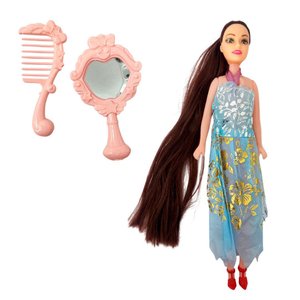 Imagen de Muñeca flaca con pelo-ropa-espejo-peine en bolsa-26x6cm.