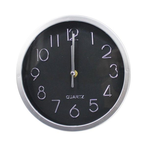 Imagen de Reloj de pared redondo fondo negro-23 cm-numeros plateados