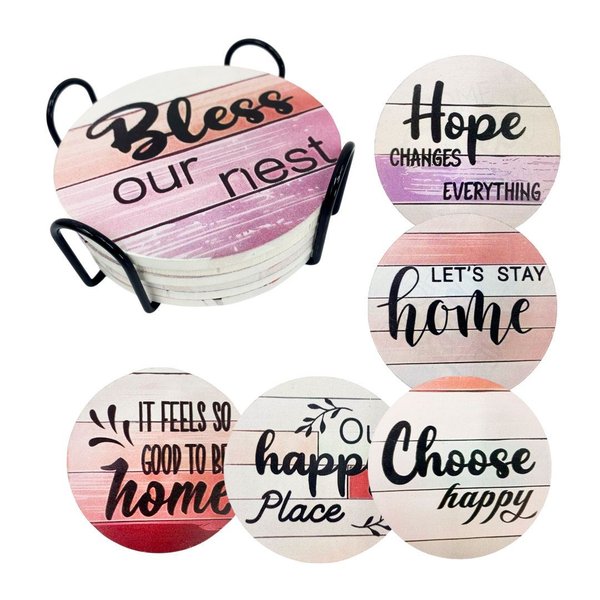 Imagen de Posavasos con leyendas - 6 piezas Incluye soporte