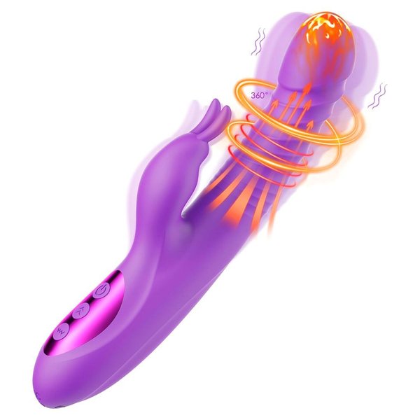 Imagen de Consolador Vibrador telescópico Con estimulador y Calor 10 frecuencias recargable