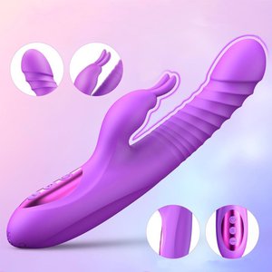 Imagen de Consolador Vibrador telescópico Con estimulador y Calor 10 frecuencias recargable
