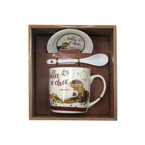 Imagen de Taza en cerámica con plato y cuchara