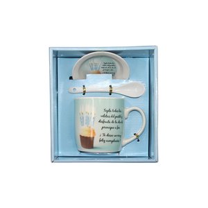 Imagen de Taza cerámica con cuchara y plato - Diseño Cumpleaños