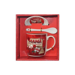 Imagen de Taza cerámica con cuchara y plato  - Diseño Feliz Día Mamá
