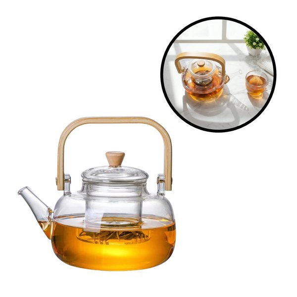 Imagen de Tetera vidrio 1 Lt con infusor - Asa en bambú