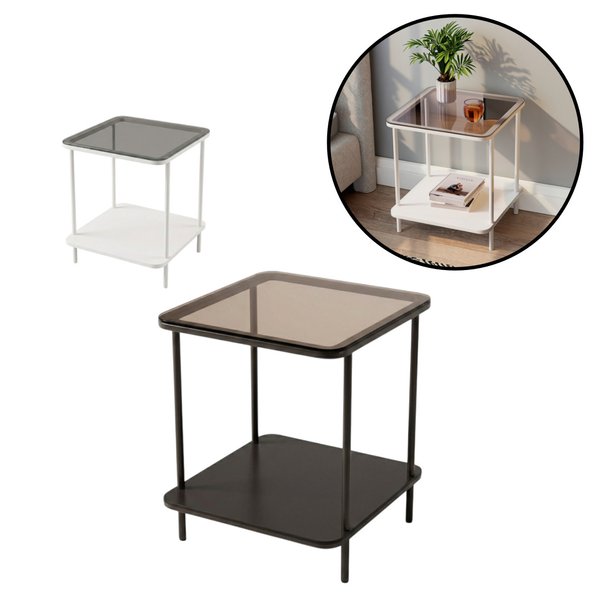 Imagen de Mesa auxiliar mesa ratona - Con estante y tapa vidrio templado