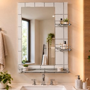 Imagen de Espejo de pared para baño con estantes-decorado-70x50cm.
